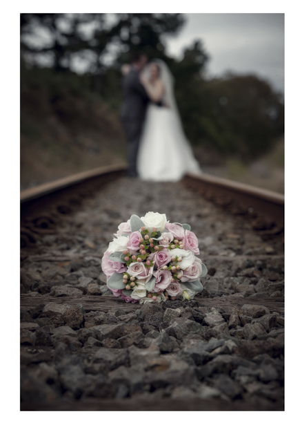 Bridal bouquet on disused railway line in Kumeu