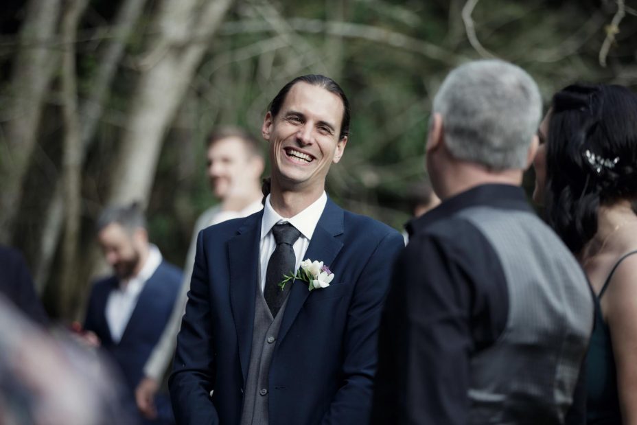 Groom smiles very happy after wedding ceremony Kumeu Valley Estate