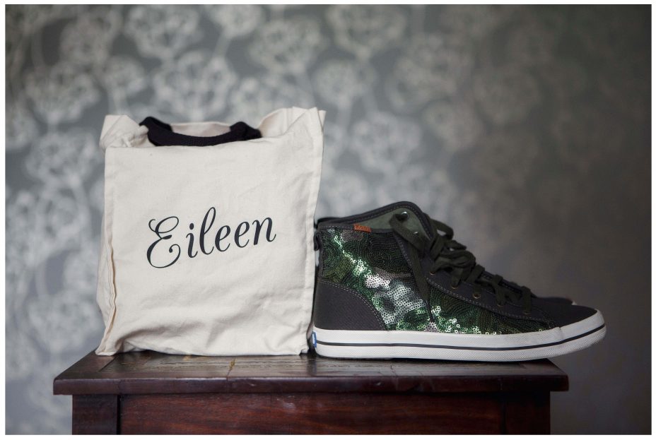 Not your usual bride's wedding shoes. Sparkling green wedding boots